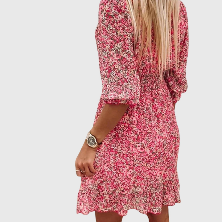 Fleur | Women's Chiffon Floral V-Neck Skater Mini Dress Carol & Margaret Wilmington