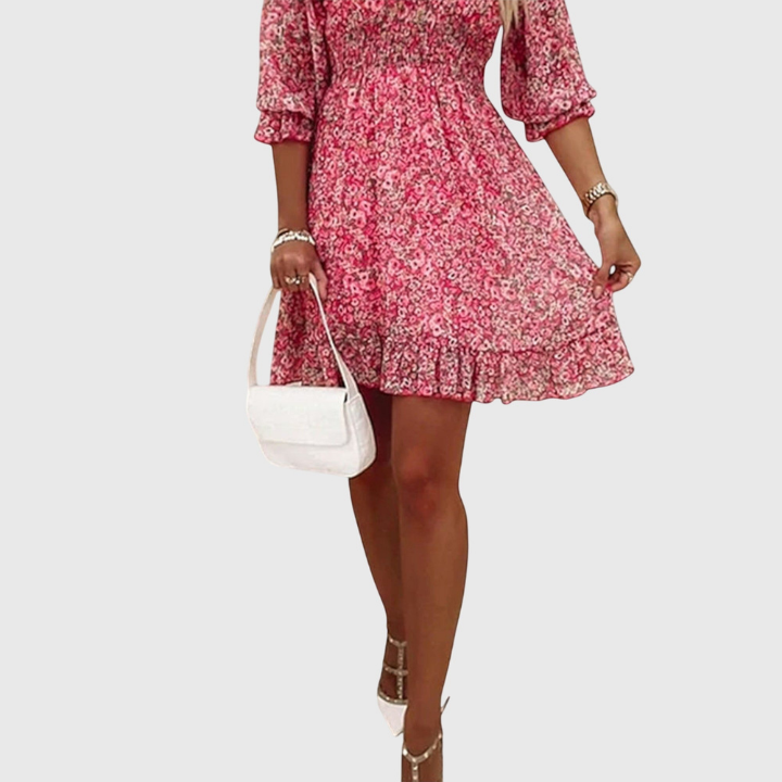 Fleur | Women's Chiffon Floral V-Neck Skater Mini Dress Carol & Margaret Wilmington
