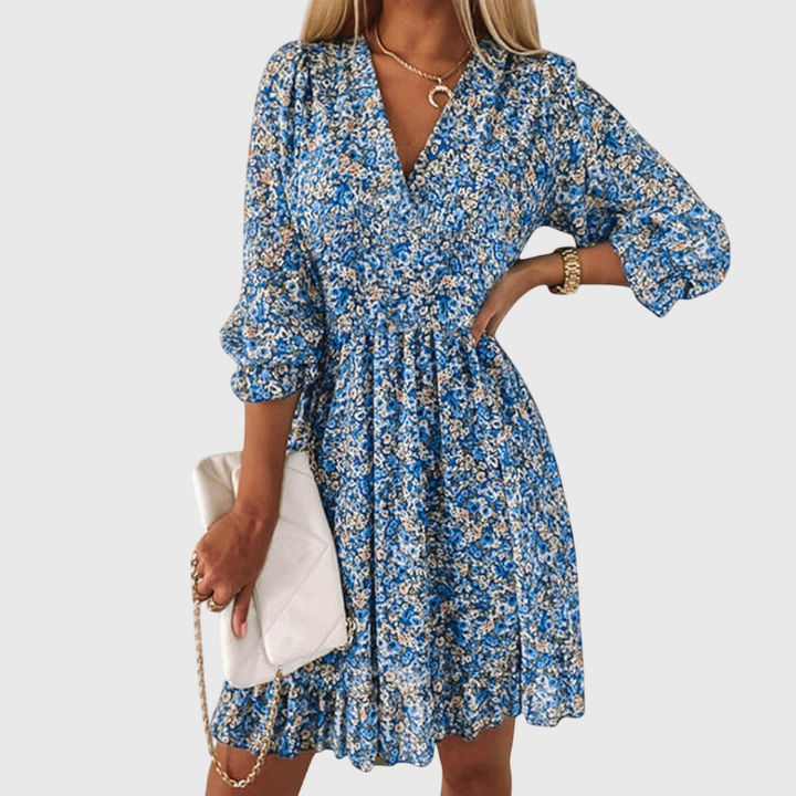 Fleur | Women's Chiffon Floral V-Neck Skater Mini Dress Carol & Margaret Wilmington
