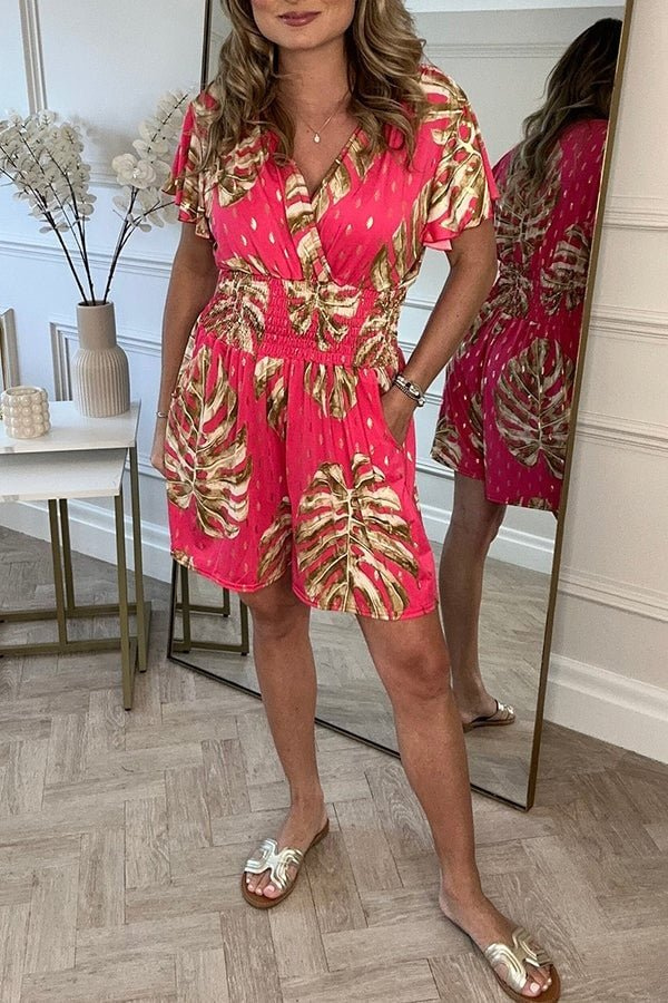 Fleur | Women's Chiffon V-Neck Flutter Sleeve Smocked Waist Romper Carol & Margaret Wilmington