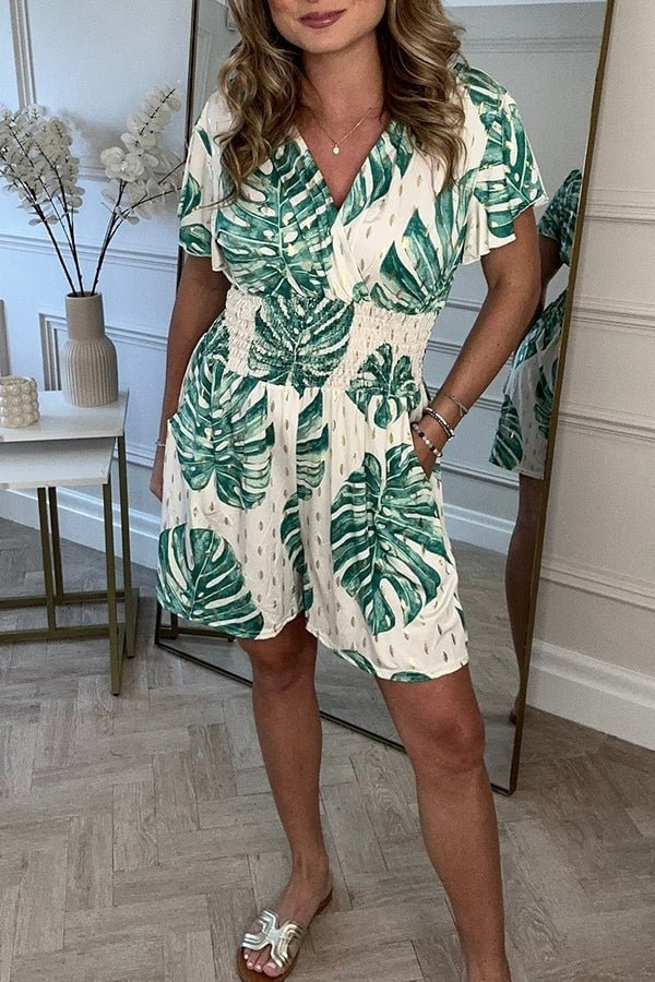 Fleur | Women's Chiffon V-Neck Flutter Sleeve Smocked Waist Romper Carol & Margaret Wilmington