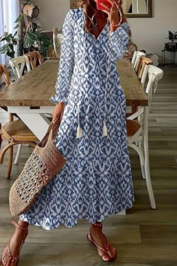Flora | Women's Cotton Floral Tassel V-Neck Maxi Dress Carol & Margaret Wilmington