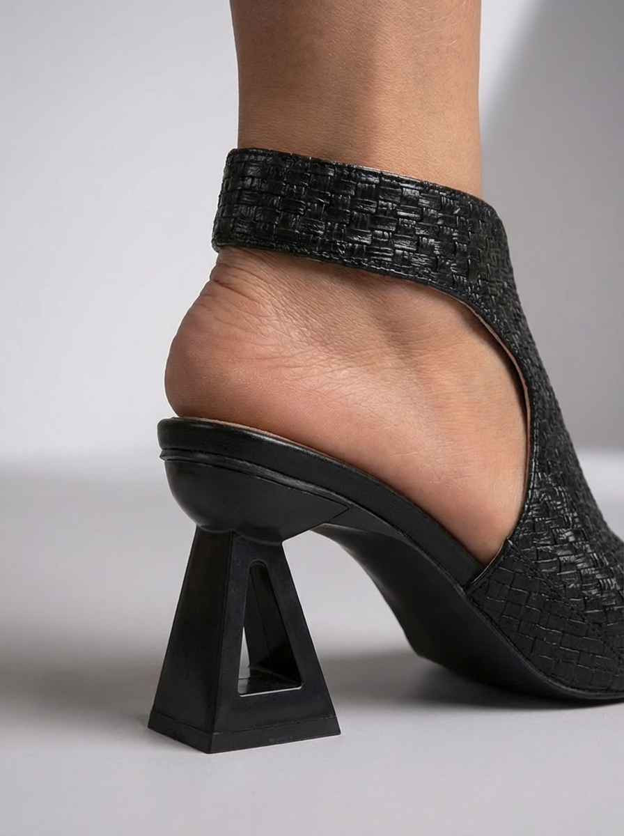 Bobbie | Womens Elegant Sculptural Heels With Open Toe and Textured Block Heel