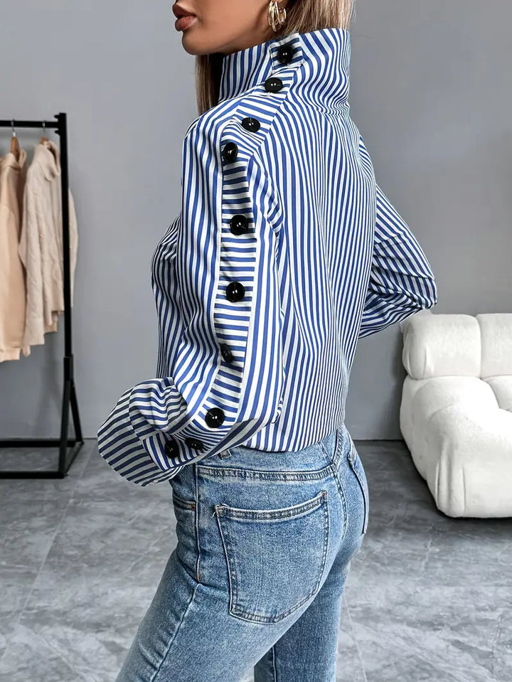 Hailey | Womens Striped High Neck Blouse