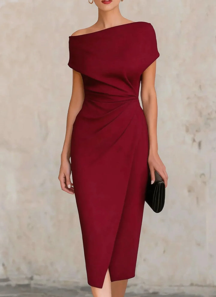 Lina | Women's Off Shoulder Draped Midi Dress