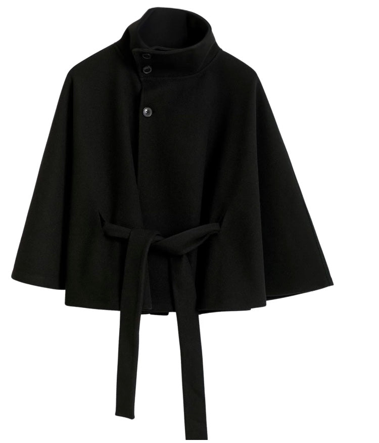 Solveig | Women's Wool Batwing Funnel-Neck Belted Cape Coat