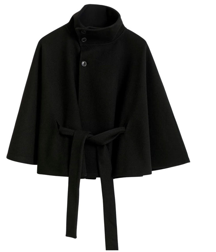 Solveig | Women's Wool Batwing Funnel-Neck Belted Cape Coat