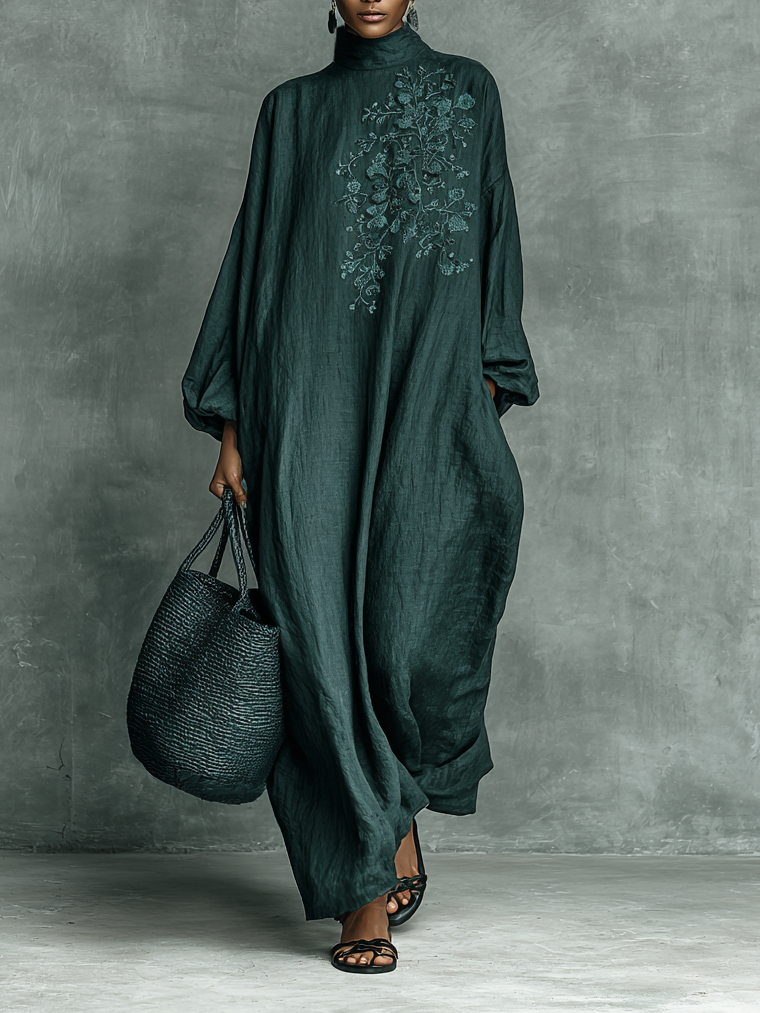 Kinley | Women's High Neck Embroidered Maxi Dress