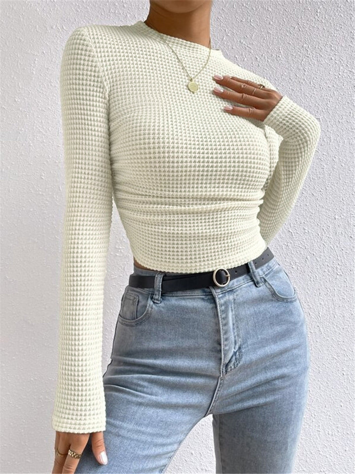 Alayna | Womens Waffle Texture Long Sleeve High Neck Top