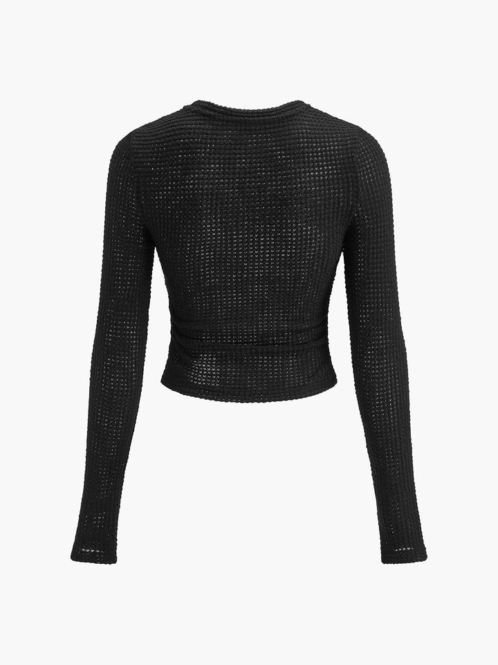 Alayna | Womens Waffle Texture Long Sleeve High Neck Top