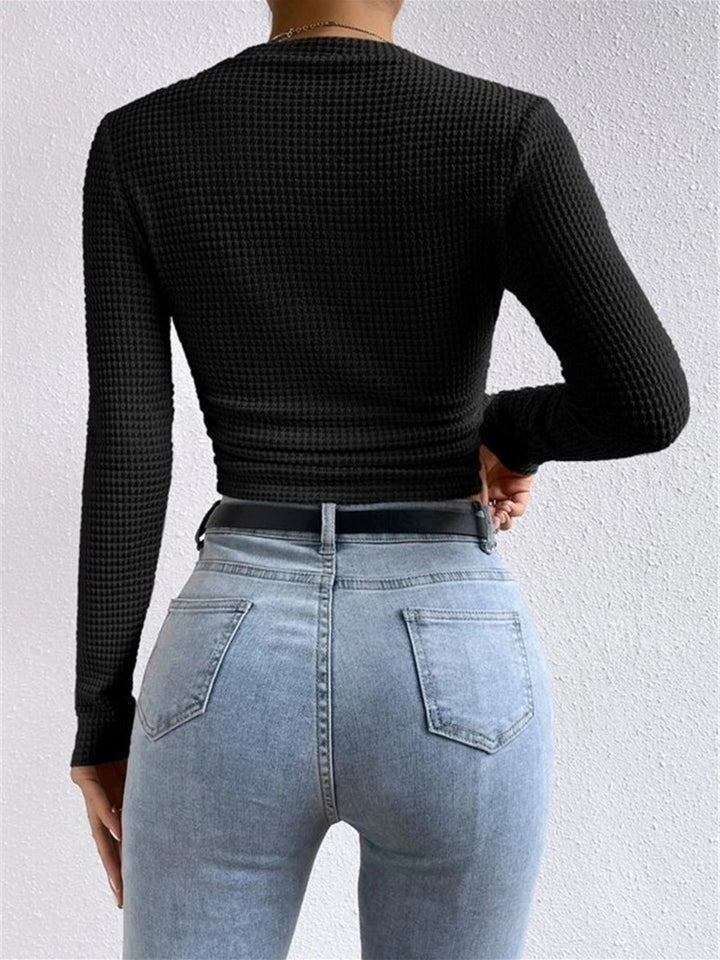 Alayna | Womens Waffle Texture Long Sleeve High Neck Top