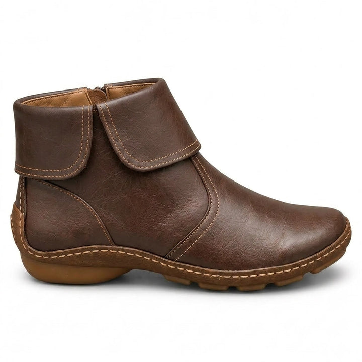 Women's ankle boots with hook-and-loop strap and side zip