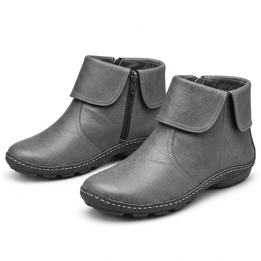 Women's ankle boots with hook-and-loop strap and side zip