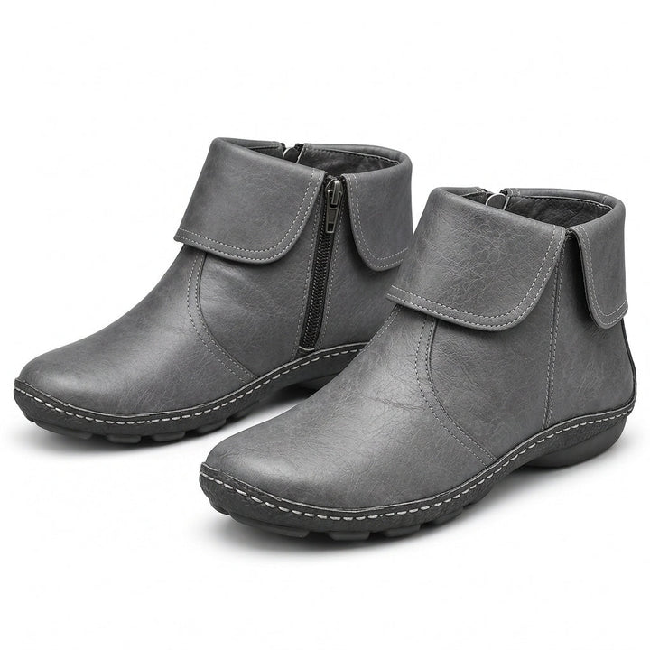 Women's ankle boots with hook-and-loop strap and side zip
