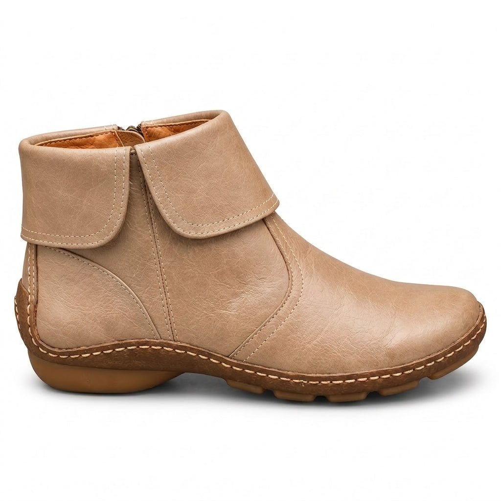 Women's ankle boots with hook-and-loop strap and side zip