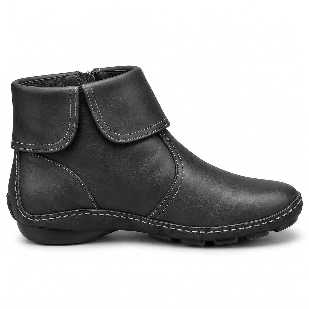 Women's ankle boots with hook-and-loop strap and side zip