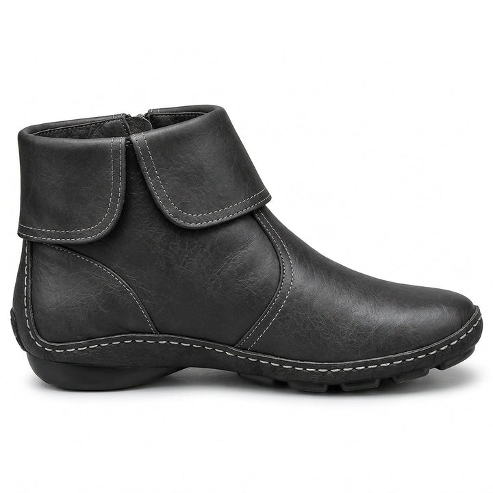 Women's ankle boots with hook-and-loop strap and side zip