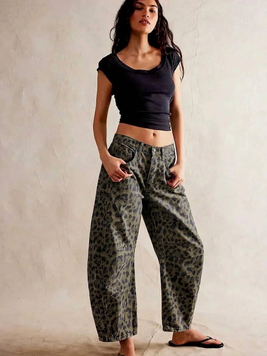 Zara | Women's Denim Low-Rise Barrel Leg Pants