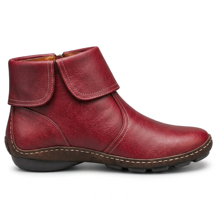 Women's ankle boots with hook-and-loop strap and side zip