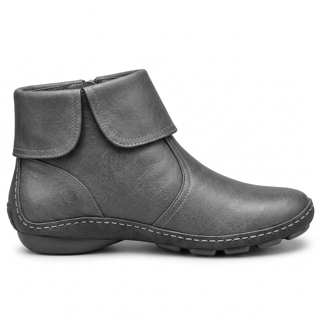 Women's ankle boots with hook-and-loop strap and side zip