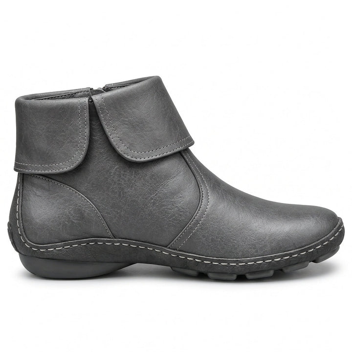 Women's ankle boots with hook-and-loop strap and side zip