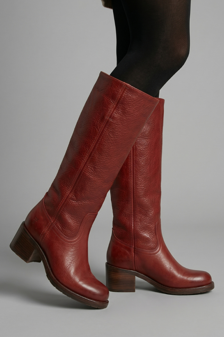 Meghan | Women's Knee High Leather-Look Boots with Block Heel