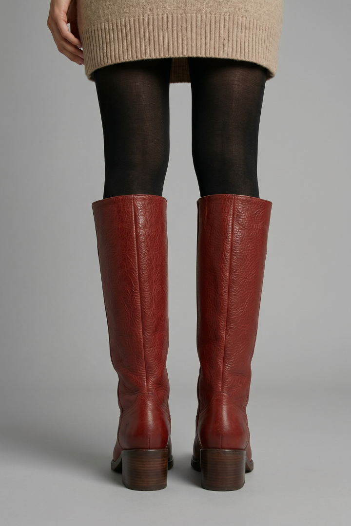 Meghan | Women's Knee High Leather-Look Boots with Block Heel