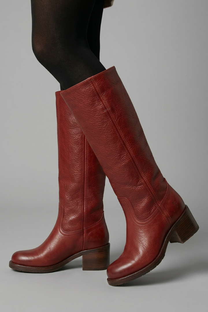 Meghan | Women's Knee High Leather-Look Boots with Block Heel