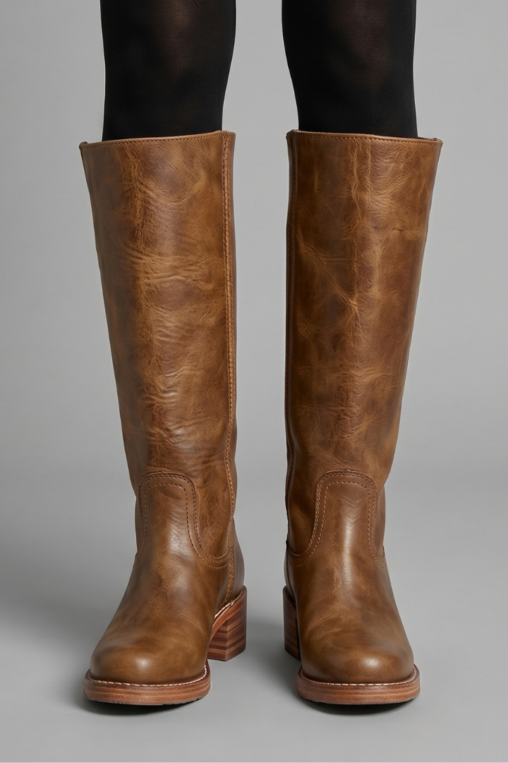 Meghan | Women's Knee High Leather-Look Boots with Block Heel