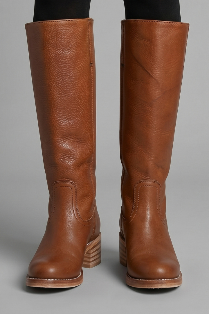 Meghan | Women's Knee High Leather-Look Boots with Block Heel