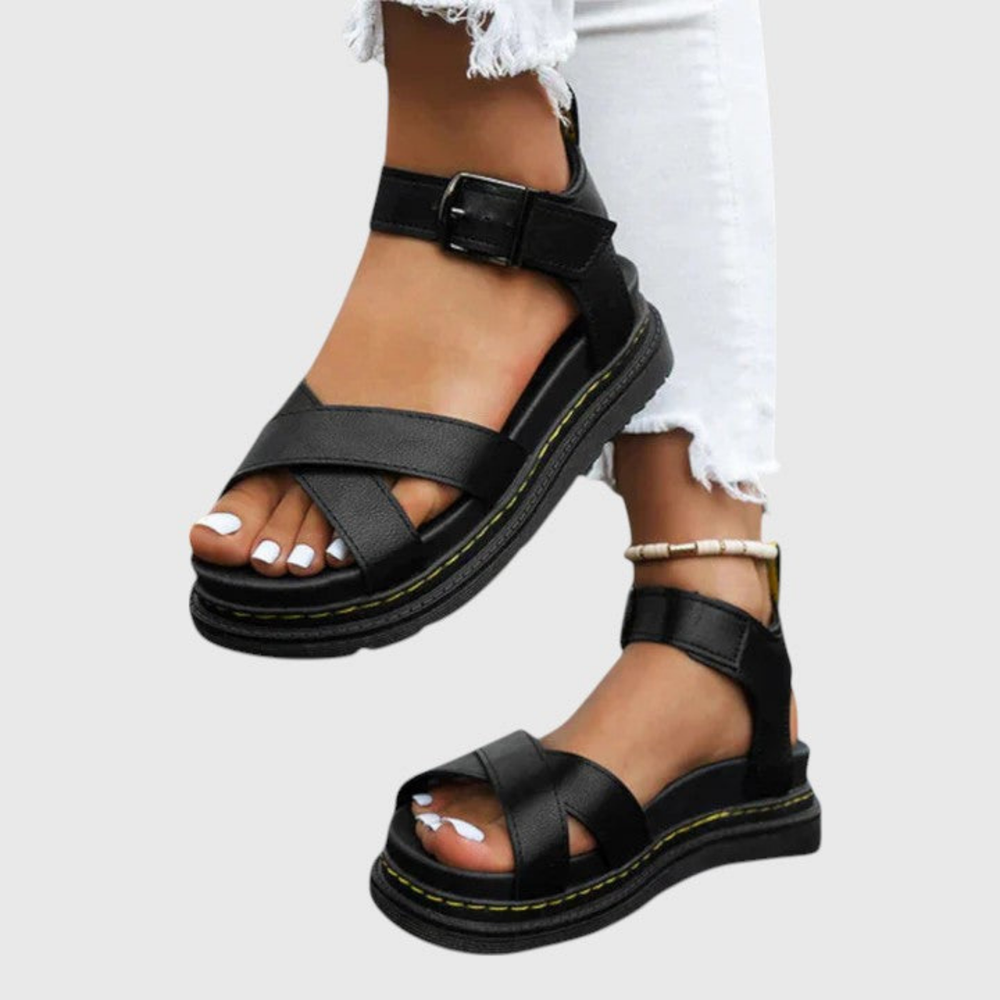 Greer | Women's Leather Crossover Strap Ankle Buckle Platform Sandals Carol & Margaret Wilmington