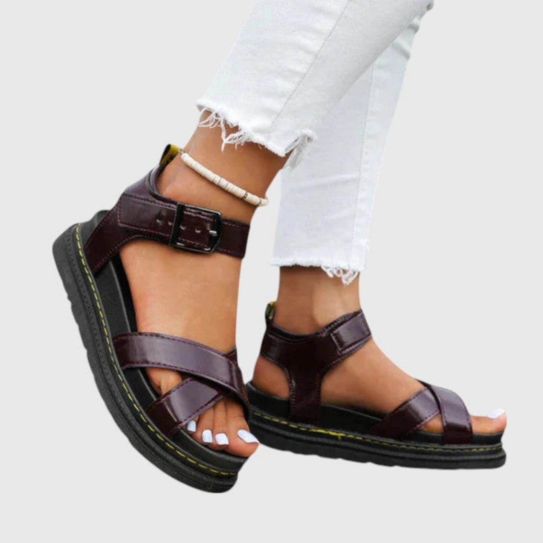 Greer | Women's Leather Crossover Strap Ankle Buckle Platform Sandals Carol & Margaret Wilmington