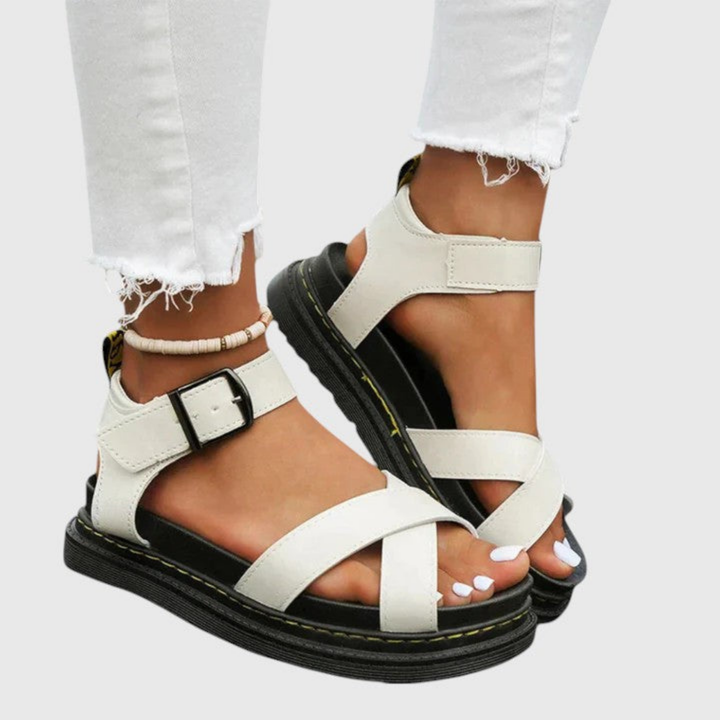 Greer | Women's Leather Crossover Strap Ankle Buckle Platform Sandals Carol & Margaret Wilmington