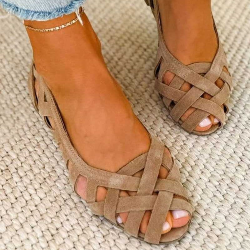 Alyce | Womens Casual Woven Cross Strap Open Toe Flat Sandals