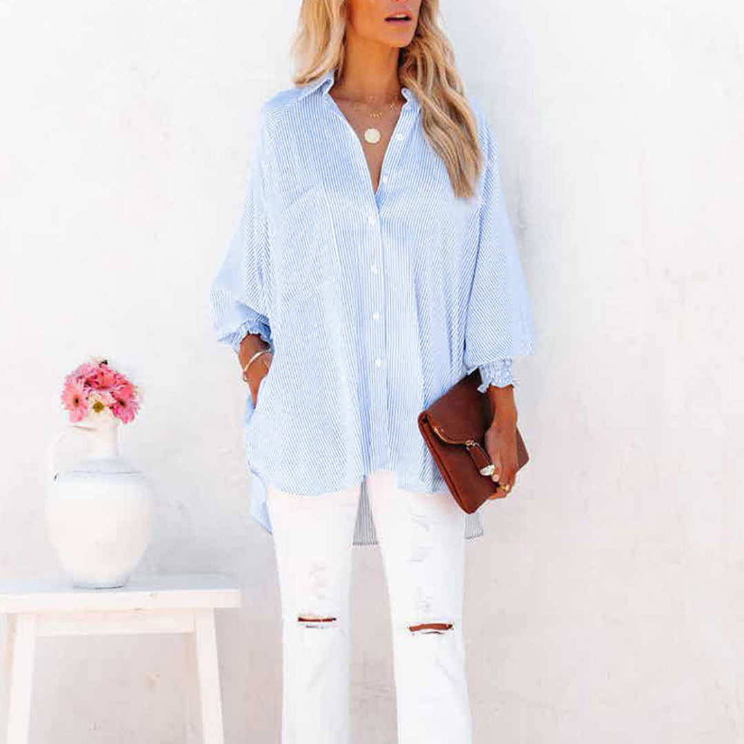 Harlow | Women's Cotton Striped Smocked Sleeve Button-Down Blouse Carol & Margaret Wilmington