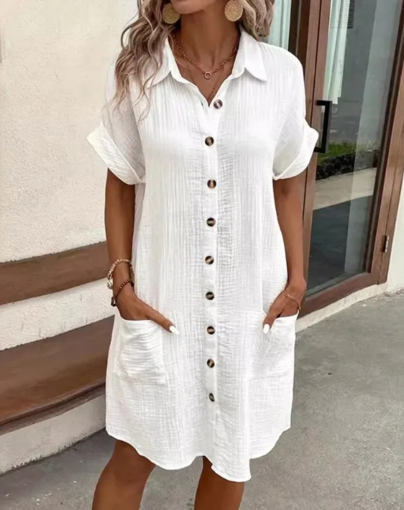 Hazel | Women's Cotton Button-Down Collared Shirt Dress Carol & Margaret Wilmington