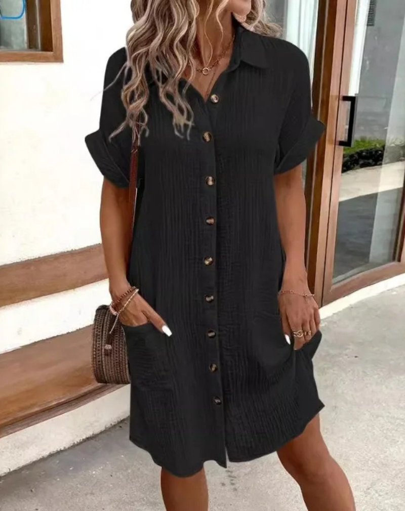 Hazel | Women's Cotton Button-Down Collared Shirt Dress Carol & Margaret Wilmington