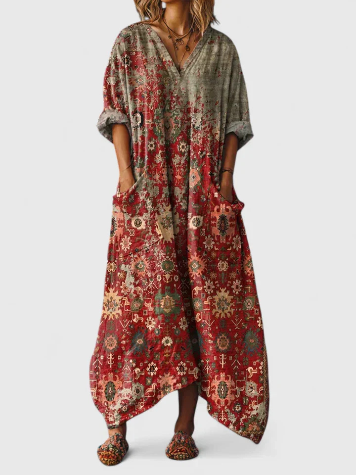 Indra | Women's Cotton Boho Print Front Pocket Maxi Dress Carol & Margaret Wilmington