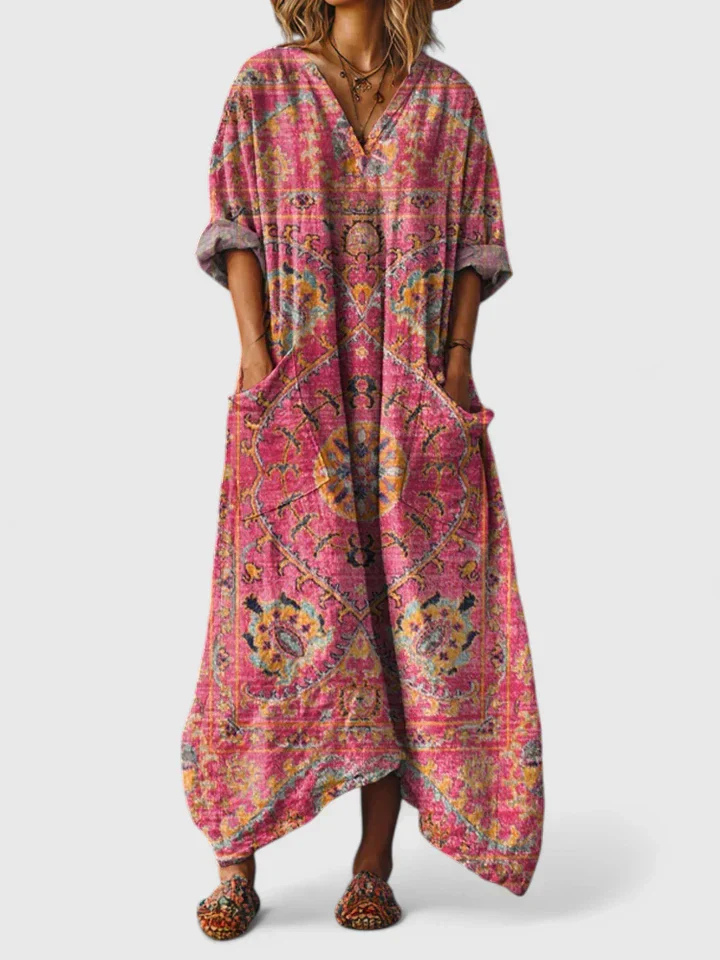 Indra | Women's Cotton Boho Print Front Pocket Maxi Dress Carol & Margaret Wilmington