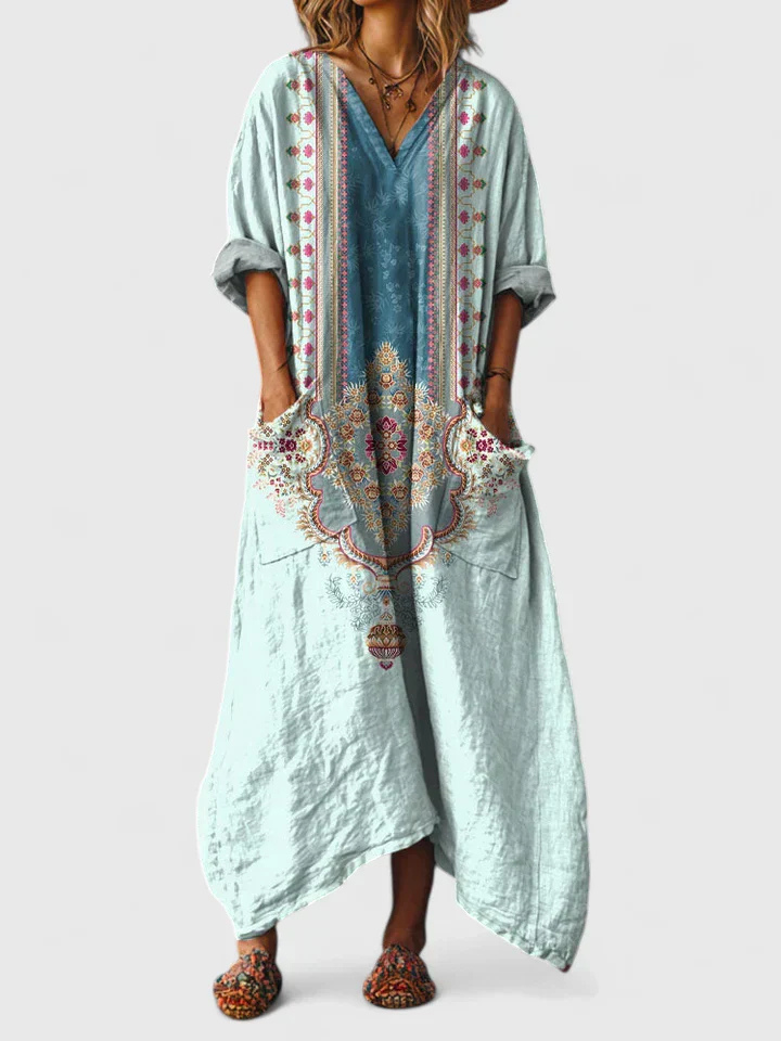 Indra | Women's Cotton Boho Print Front Pocket Maxi Dress Carol & Margaret Wilmington