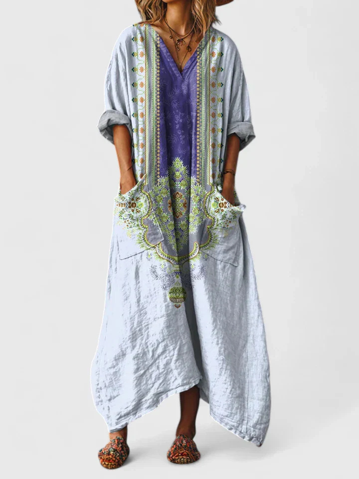 Indra | Women's Cotton Boho Print Front Pocket Maxi Dress Carol & Margaret Wilmington