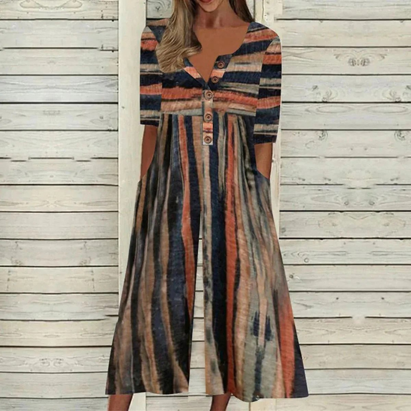 Indra | Women's Cotton Button-Front Short-Sleeve Culotte Jumpsuit Carol & Margaret Wilmington