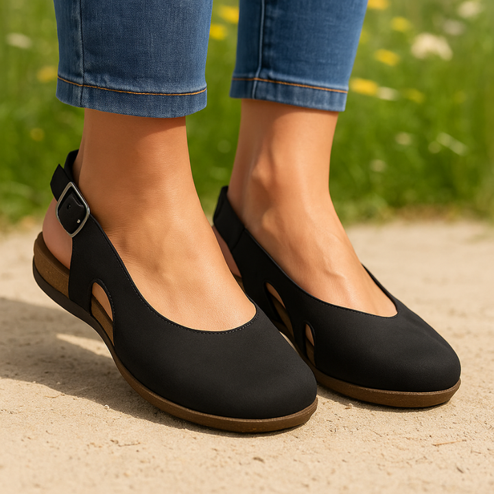 Indra | Women's Suede Round Toe Slingback Flat Sandals Carol & Margaret Wilmington