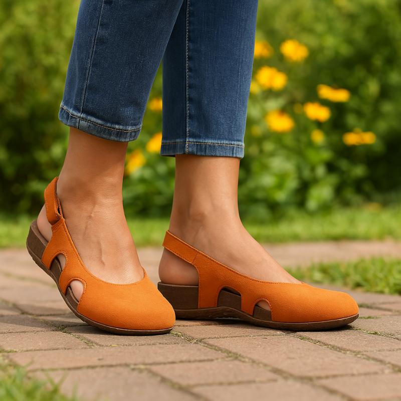 Indra | Women's Suede Round Toe Slingback Flat Sandals Carol & Margaret Wilmington