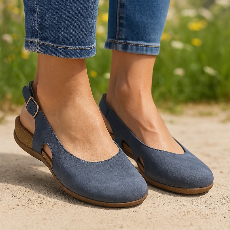 Indra | Women's Suede Round Toe Slingback Flat Sandals Carol & Margaret Wilmington