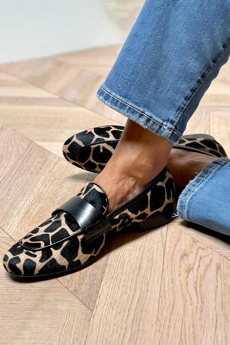Ingrid | Women's Black Suede Animal Print Bar-Detail Slip-On Loafers Carol & Margaret Wilmington