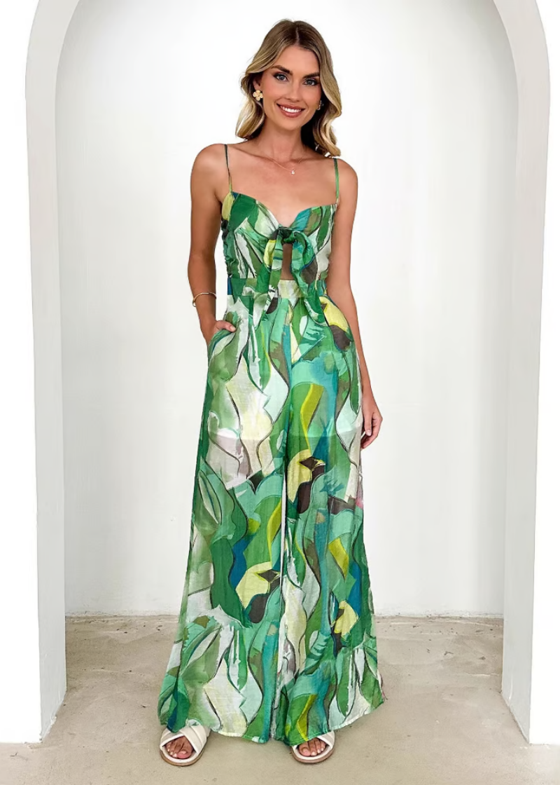 Isadora | Women's Chiffon Abstract Print Tie-Front Cutout Maxi Dress Carol & Margaret Wilmington