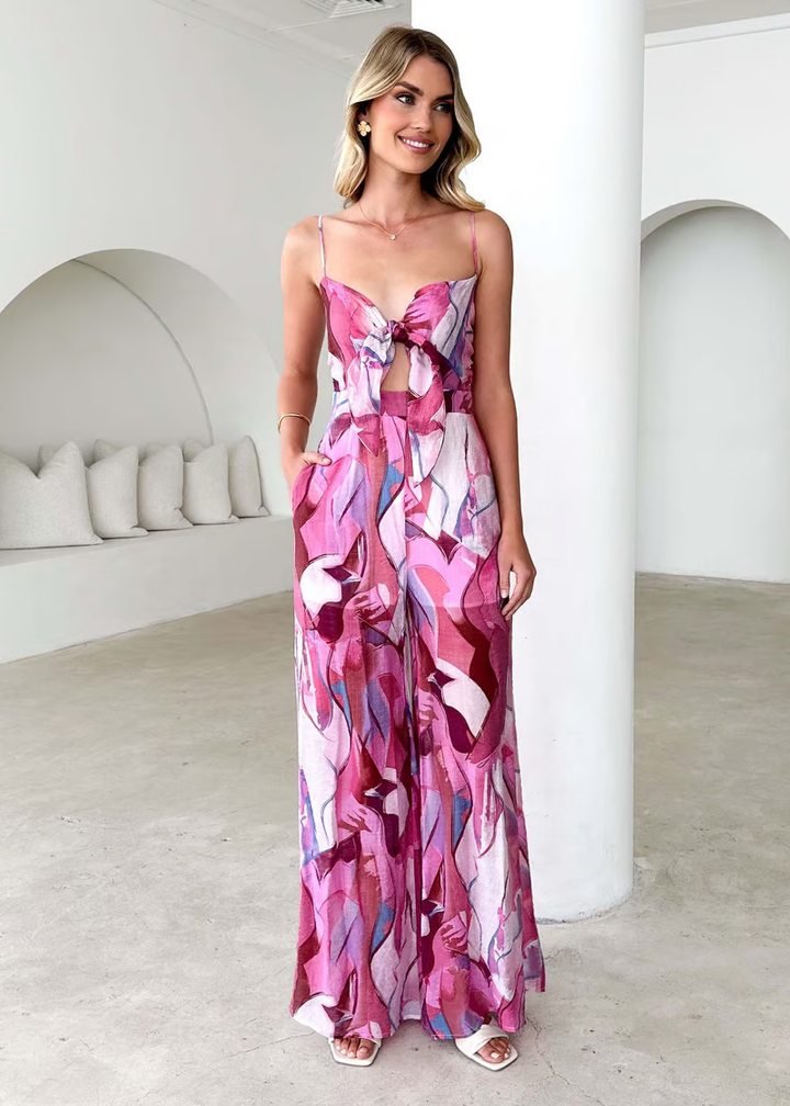 Isadora | Women's Chiffon Abstract Print Tie-Front Cutout Maxi Dress Carol & Margaret Wilmington