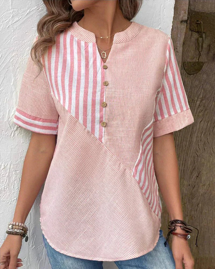 Jamie | Women's Cotton Striped Colorblock Half-Button Blouse Carol & Margaret Wilmington