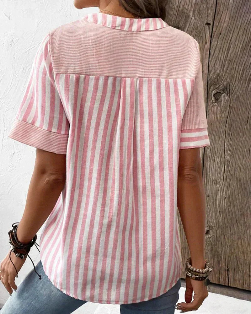 Jamie | Women's Cotton Striped Colorblock Half-Button Blouse Carol & Margaret Wilmington